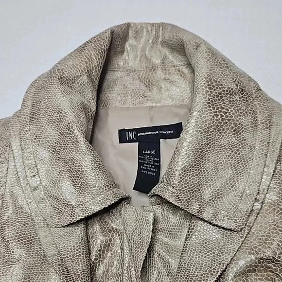 INC International Concepts Faux Snakeskin Beige Ruffle Puff Sleeve Jacket - Picture 13 of 16